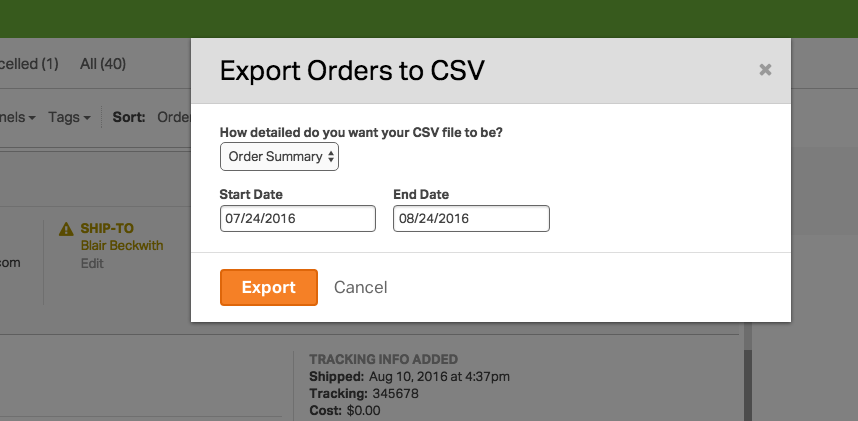 siteviz export order history