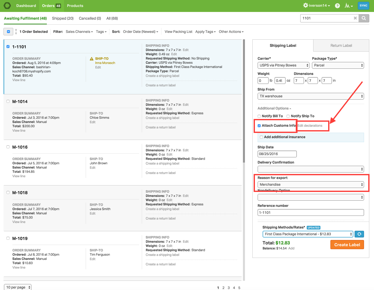 Ordoro How do I create an international shipping label?