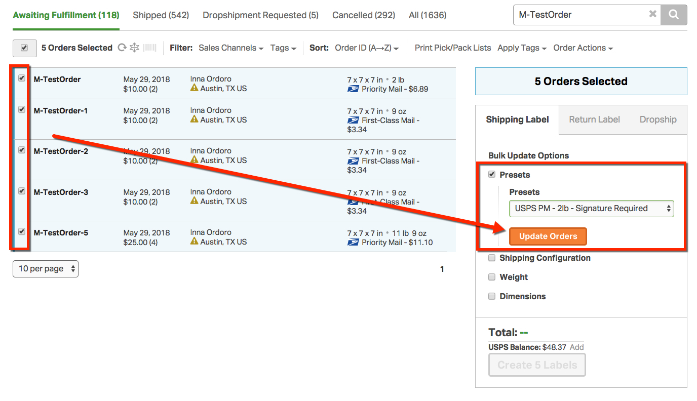 Ordoro How to create shipping label presets?